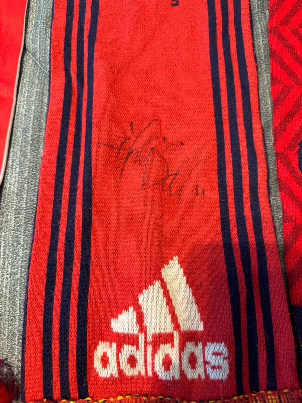 Adidas 2 Red and Navy Knit Sports Scarfs and 1 lighter weight one